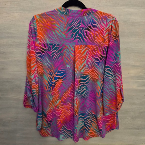 Dear Scarlett Multicolor Abstract Zebra Print Tunic Blouse Size Large GC - Picture 7 of 10